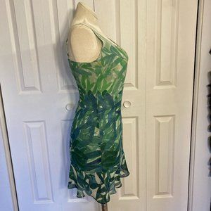CAbi Tropical Castaway Green Palm Print Dress- Size Medium